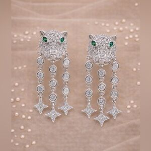 Panthere Fierce Baby Jaguar Dangle Silver Earrings